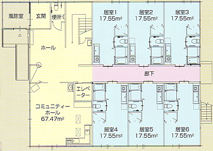 １Ｆ ６部屋＋コミュニティホール