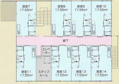 ２Ｆ ８部屋＋スタッフルーム